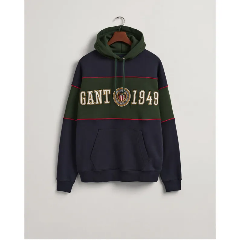 GANT Crest Shield Block Hoodie Oversized Evening Blue 2037027