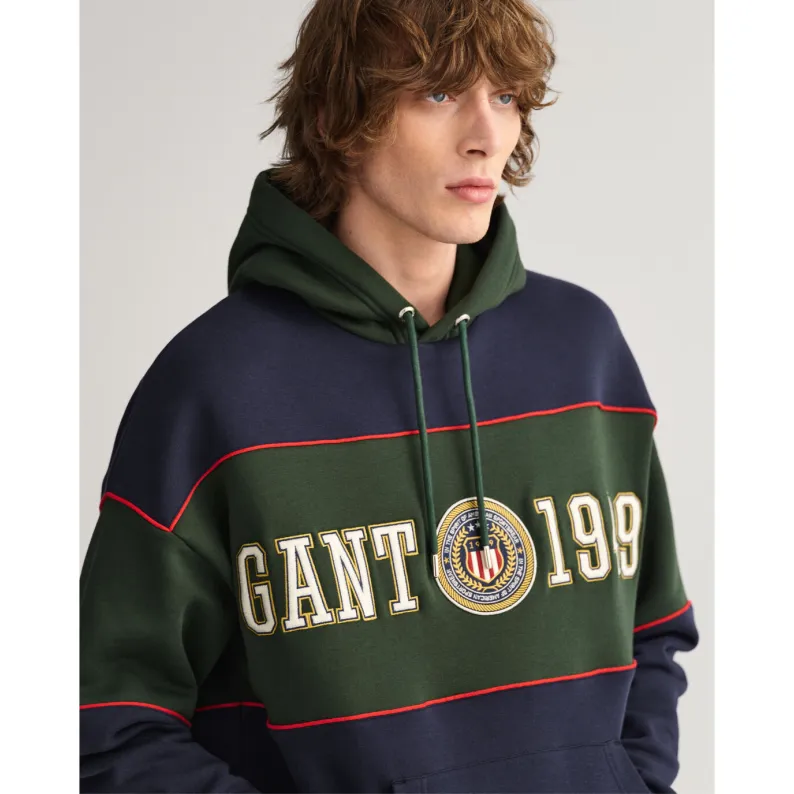 GANT Crest Shield Block Hoodie Oversized Evening Blue 2037027