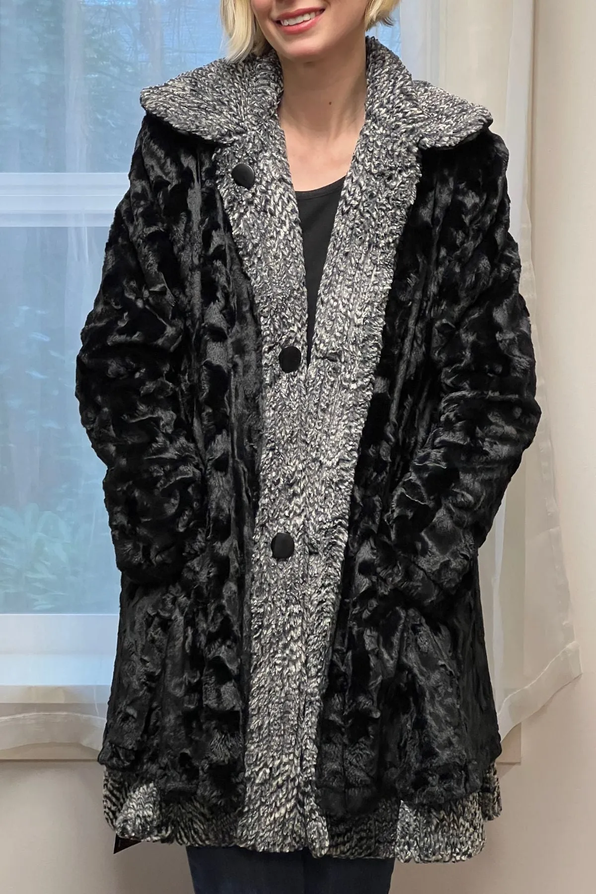 Garland Swing Coat - Cozy Cable in Ash with Cuddly Black Faux Fur (Sold Out!)