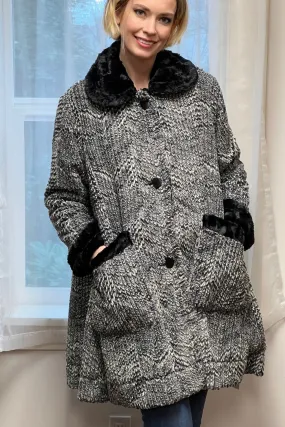 Garland Swing Coat - Cozy Cable in Ash with Cuddly Black Faux Fur (Sold Out!)