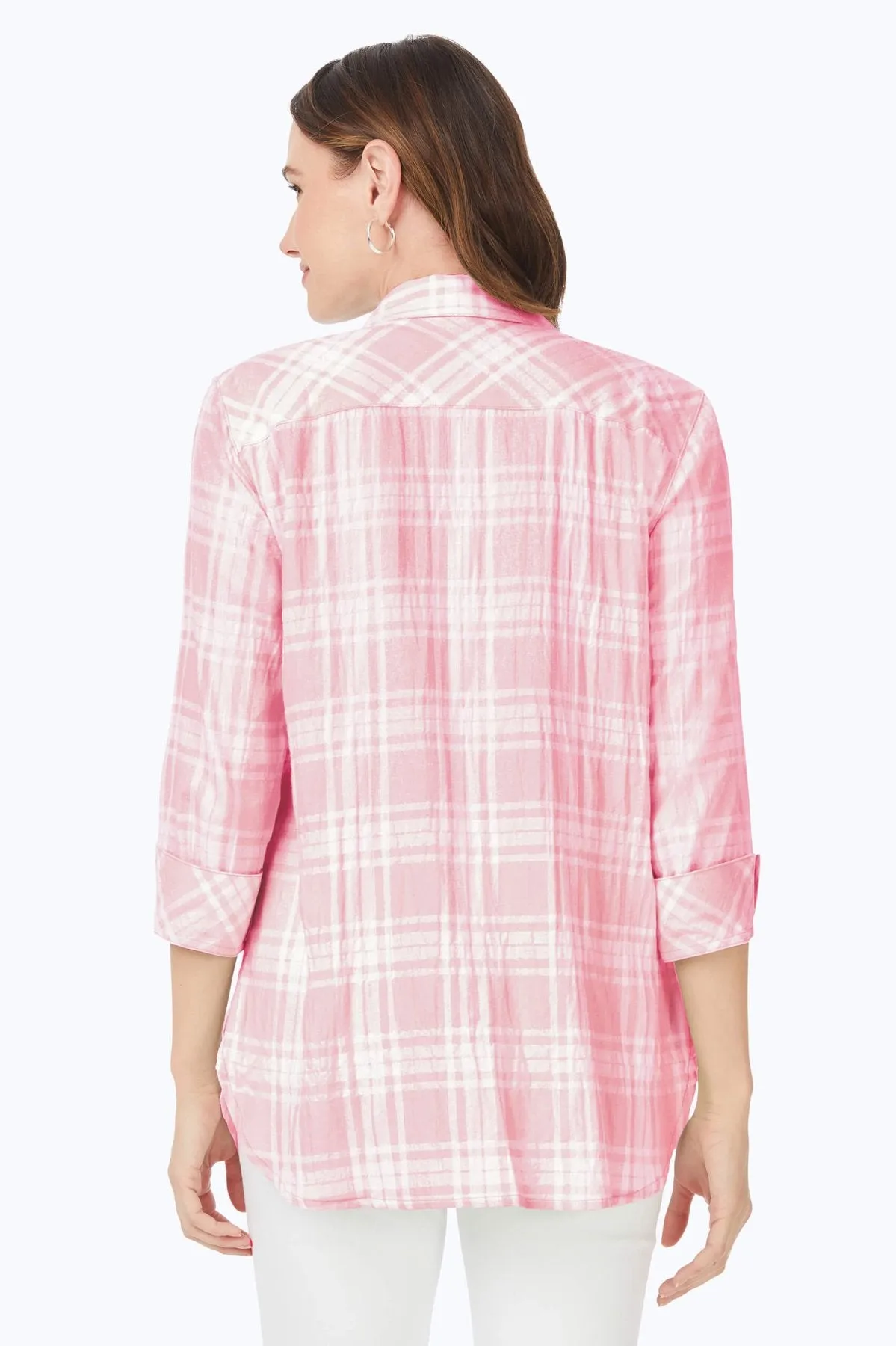 Germaine Puckered Spring Plaid Tunic, Pink