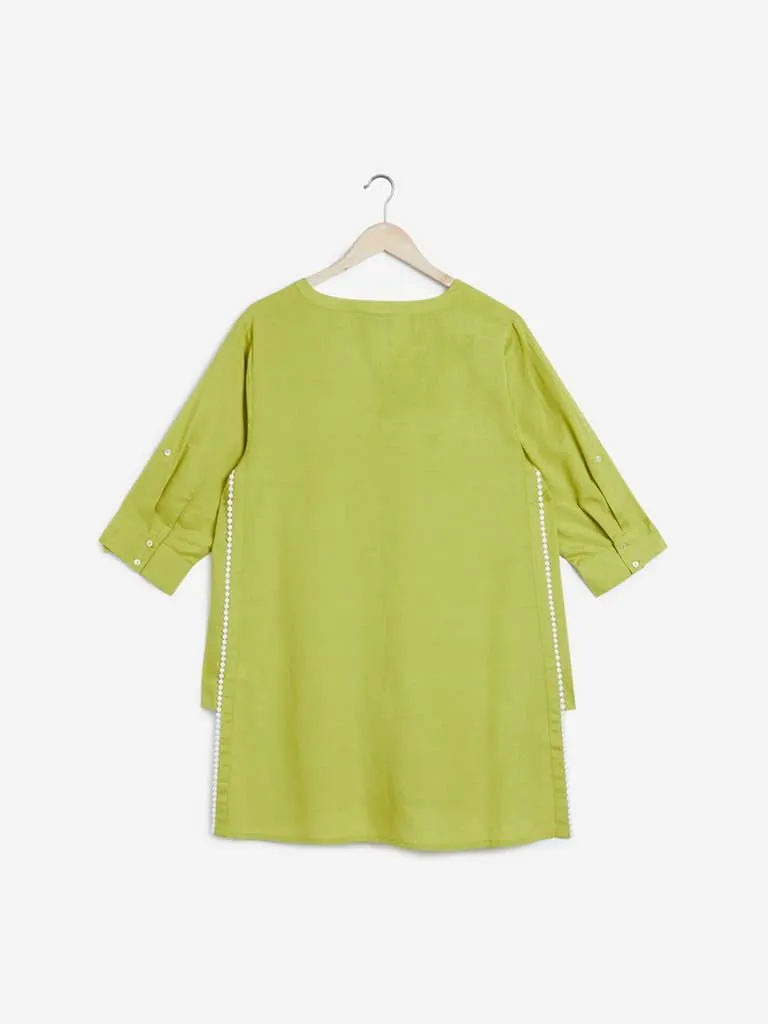 Gia Curves Green Crochet-Detailed High-Low Tunic