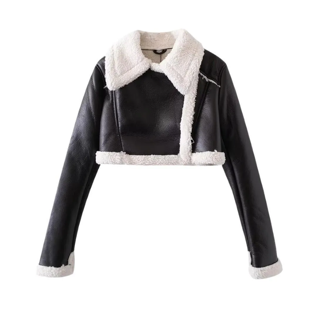 Girlary-shop 2024 fall fashion trends New 2024 Spring Fur Integrated Short Street Hot Girl Motorcycle Jacket