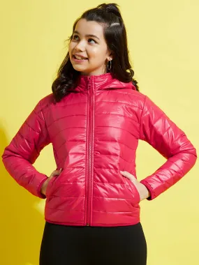 Girls Red Quilted Hooded Jacket - Lyush Kids