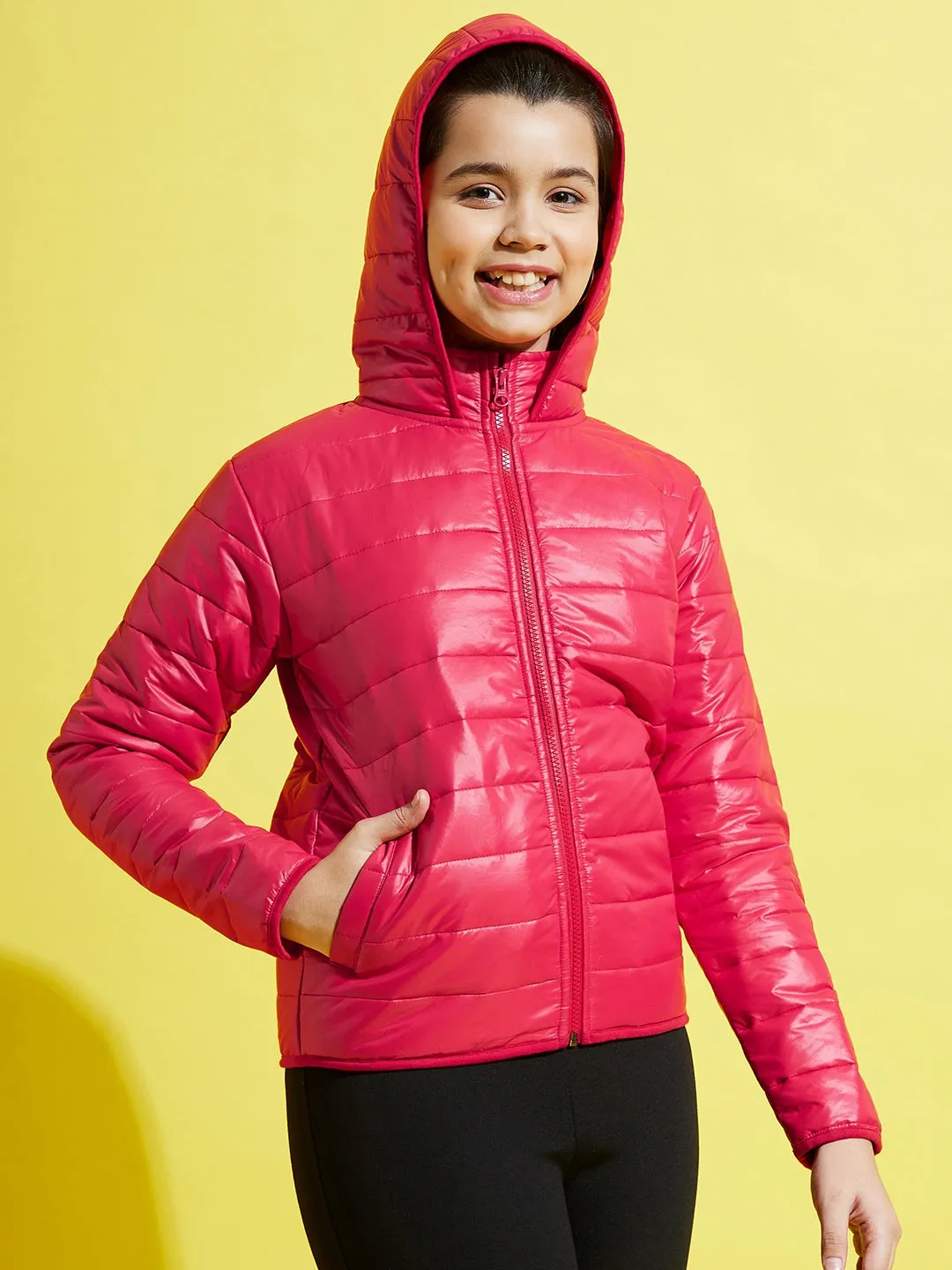 Girls Red Quilted Hooded Jacket - Lyush Kids