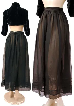 Glamorous Vintage Sheer Black Silk Georgette Evening Maxi Skirt