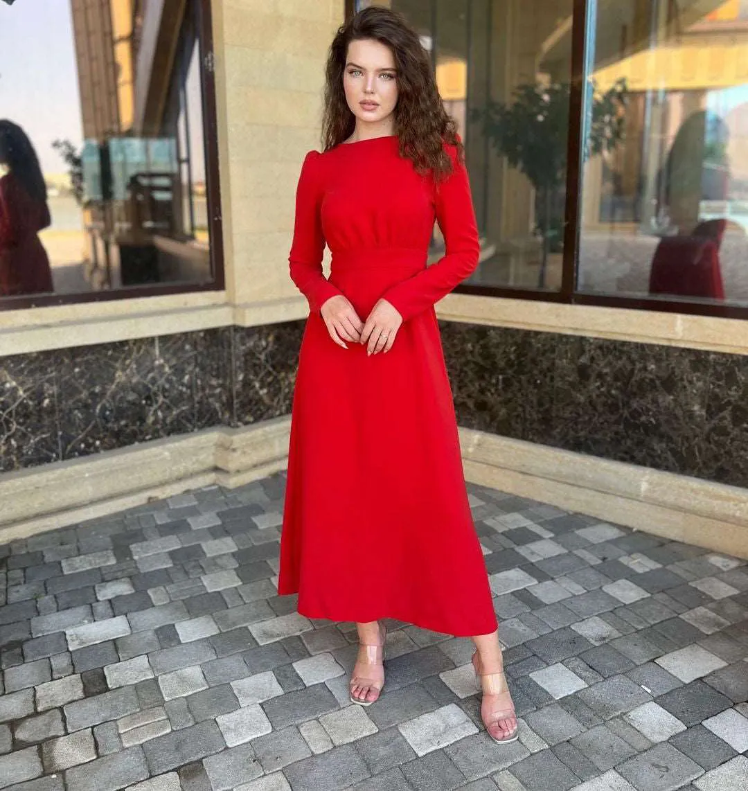 Gloria Red Tucked in Elastic Maxi Dress