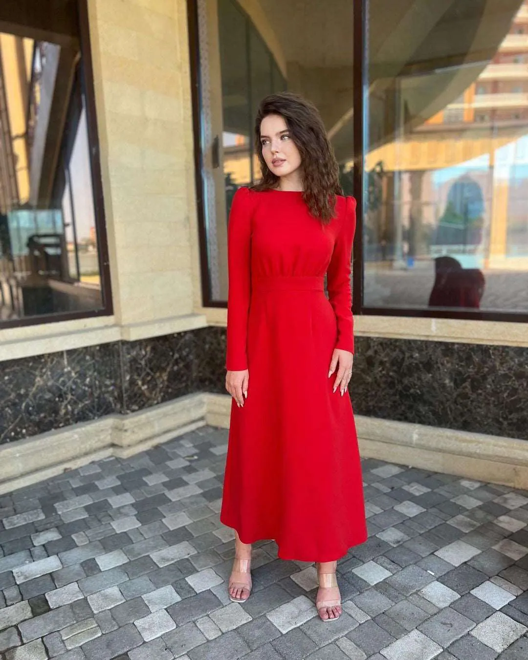 Gloria Red Tucked in Elastic Maxi Dress