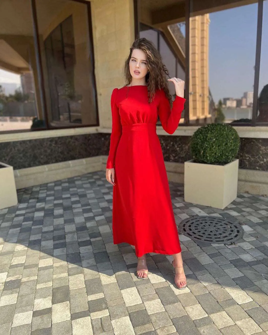 Gloria Red Tucked in Elastic Maxi Dress