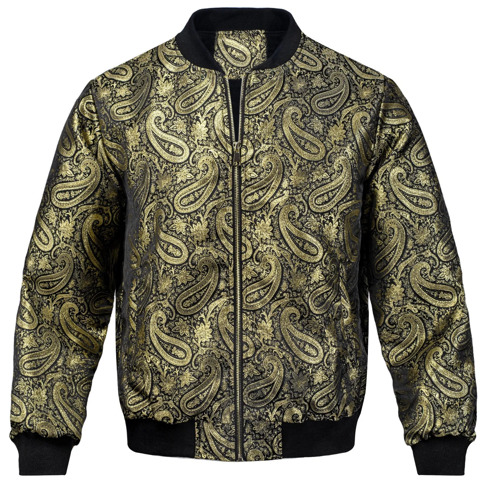 Gold Paisley Silk Bomber Jacket