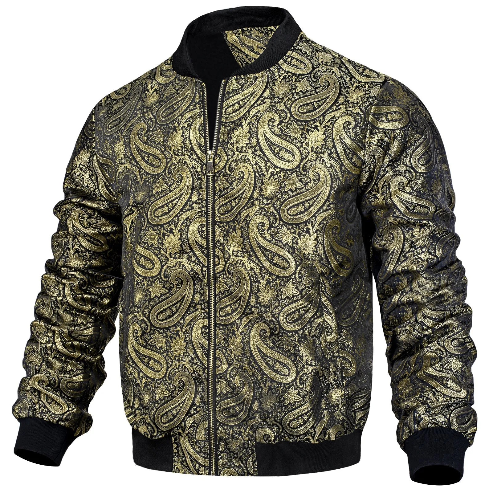 Gold Paisley Silk Bomber Jacket