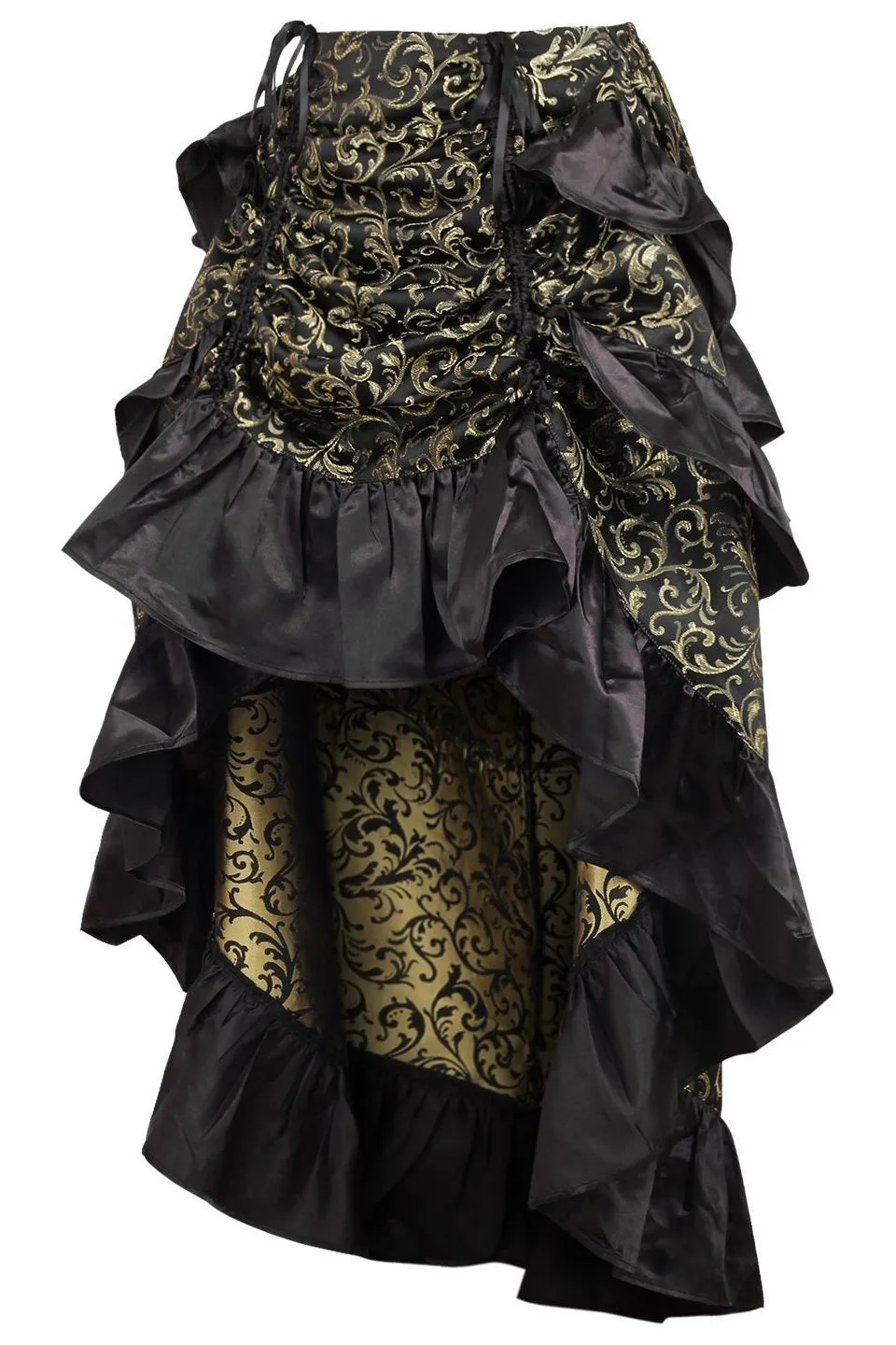 Gold/Black Brocade Adjustable High Low Bustle Skirt