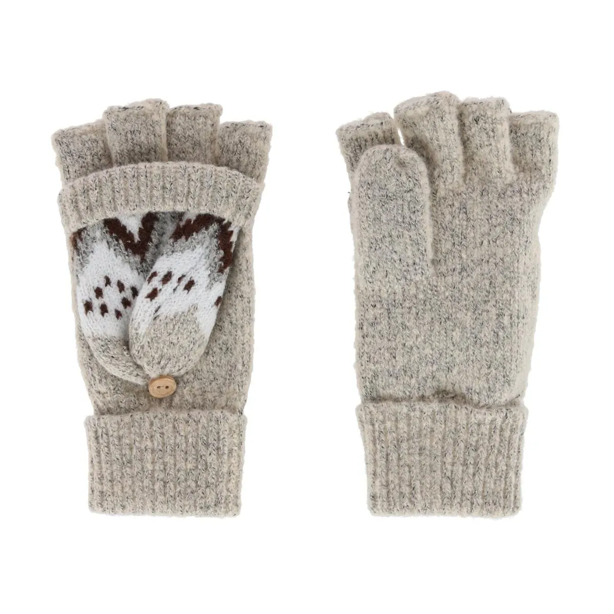 Grand Sierra Women's Convertible Winter Pattern Knit Fingerless Glove to Mitten