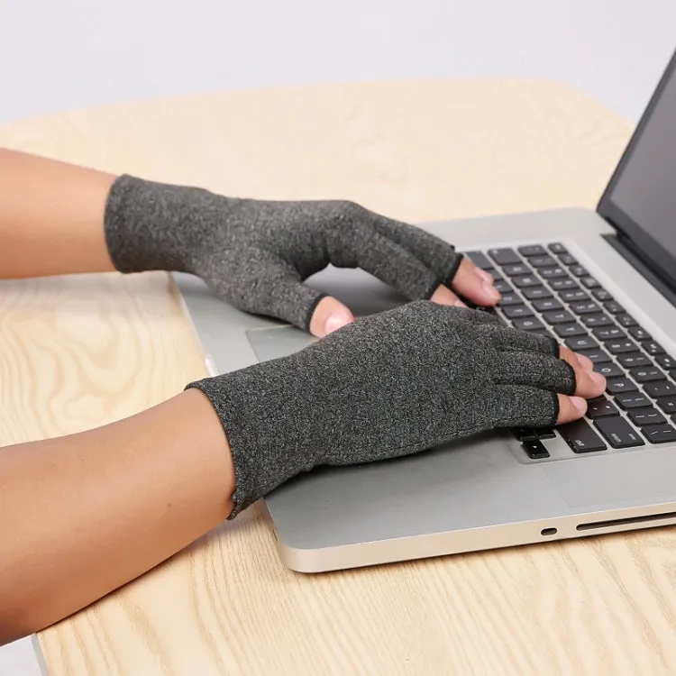 Gray A Pair Sports Breathable Health Care Half Finger Gloves Rehabilitation Training Arthritis Pressure Gloves, Size:L