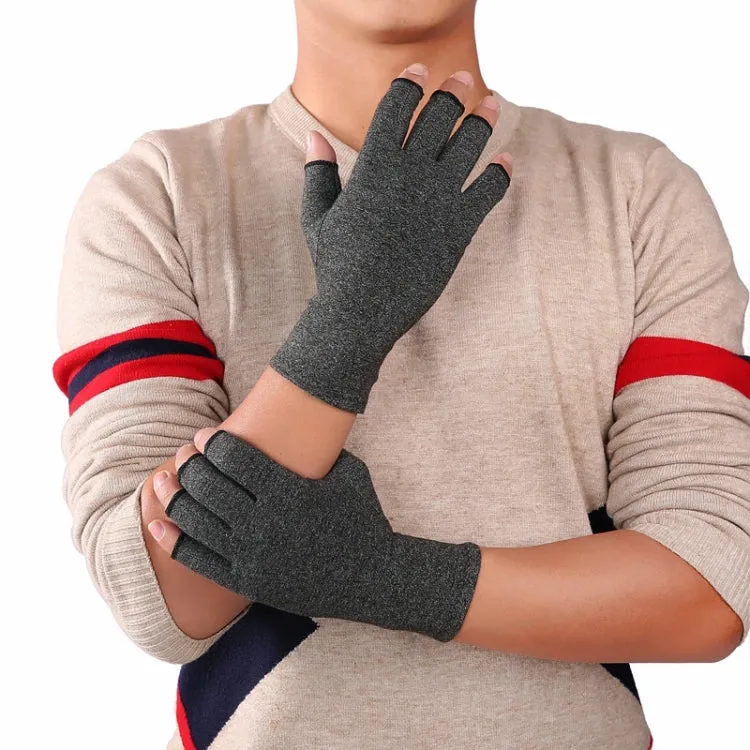 Gray A Pair Sports Breathable Health Care Half Finger Gloves Rehabilitation Training Arthritis Pressure Gloves, Size:L