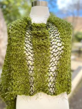 Green Handmade Openwork Knitted Scarf for Wedding