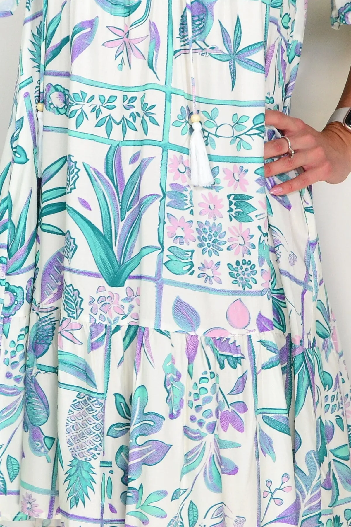 Green Purple Tropical Tunic Dress