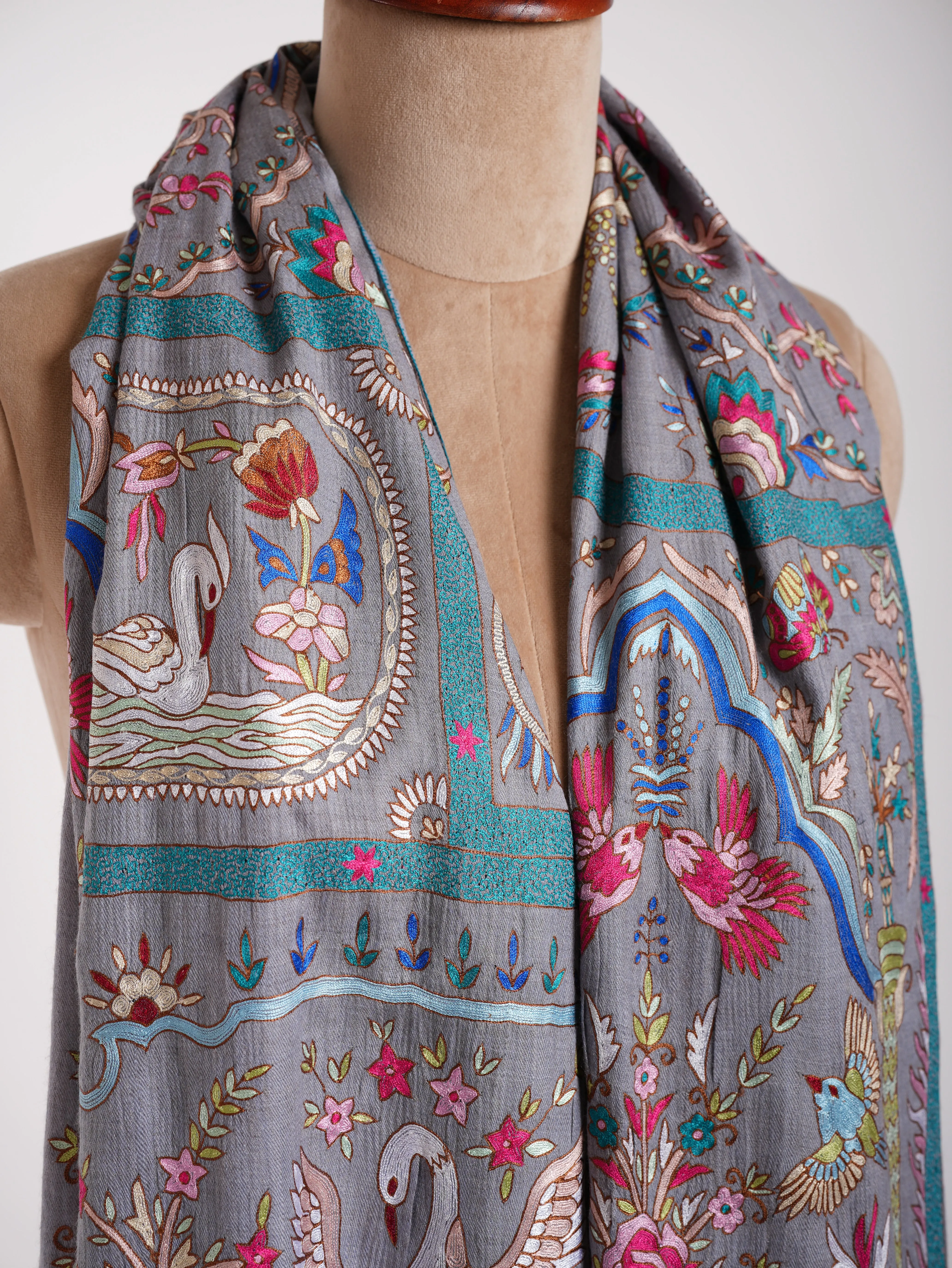 Handmade Kalamkari Jamavar Cashmere Scarf Summer Song