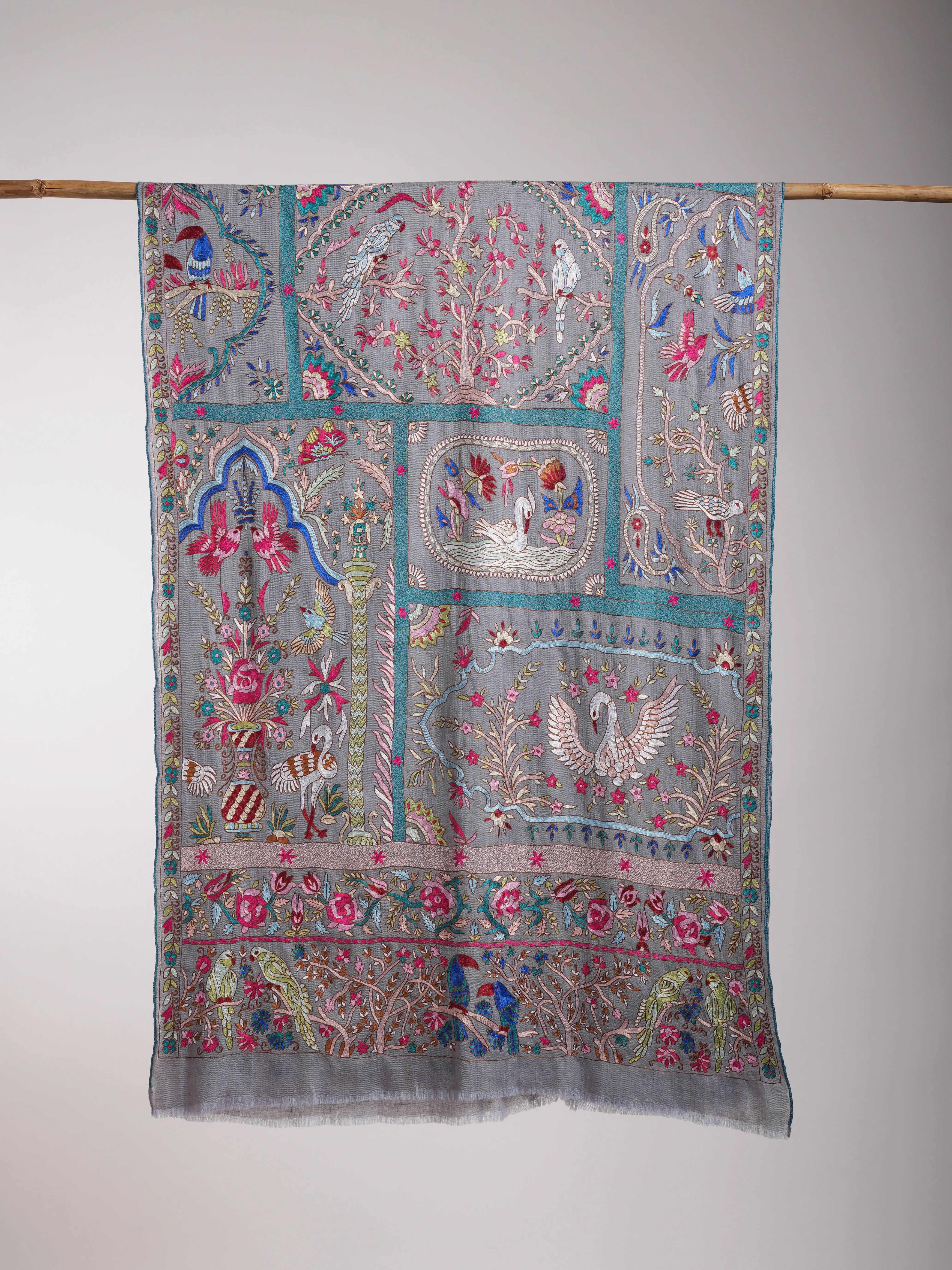 Handmade Kalamkari Jamavar Cashmere Scarf Summer Song