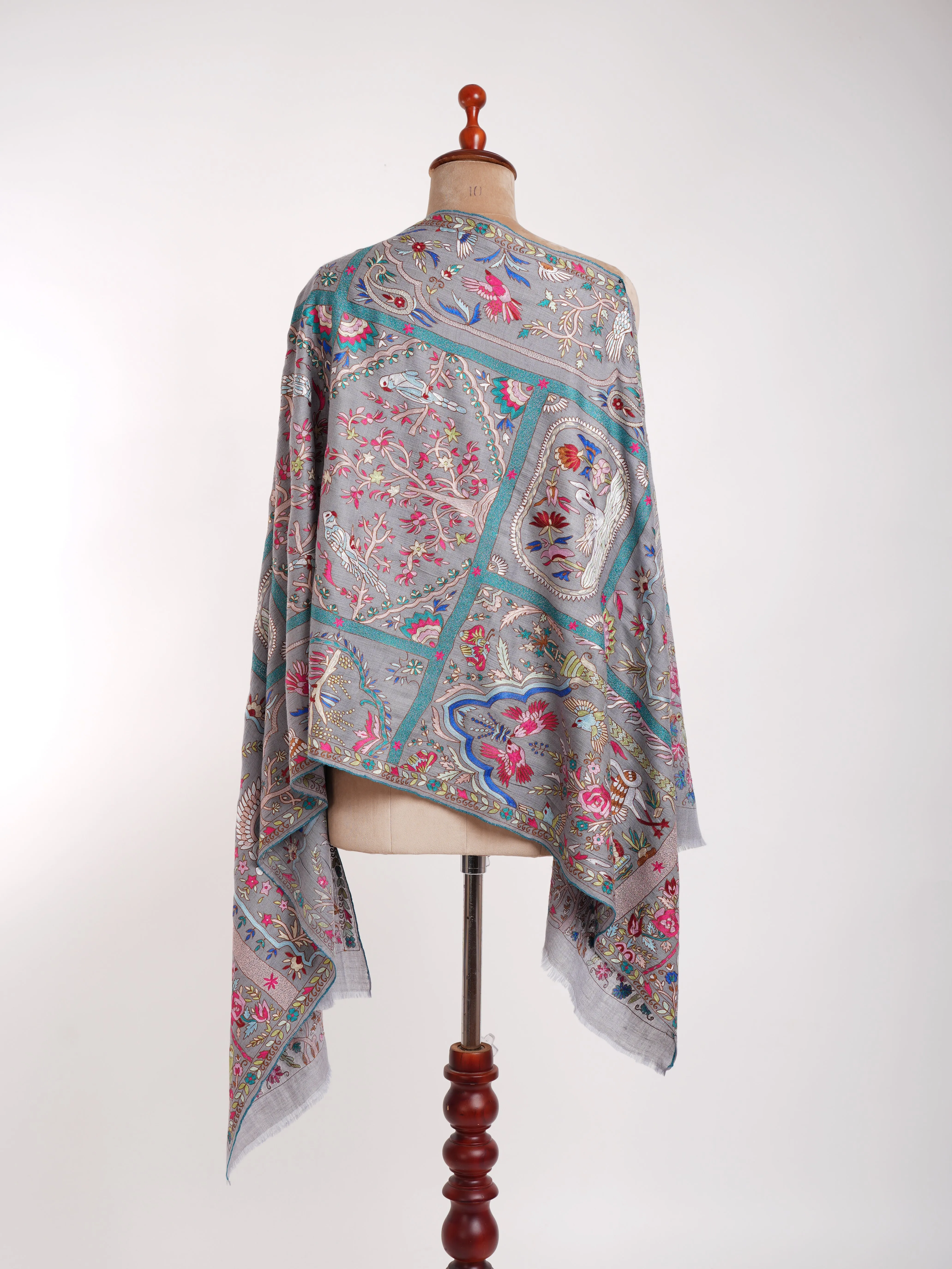 Handmade Kalamkari Jamavar Cashmere Scarf Summer Song