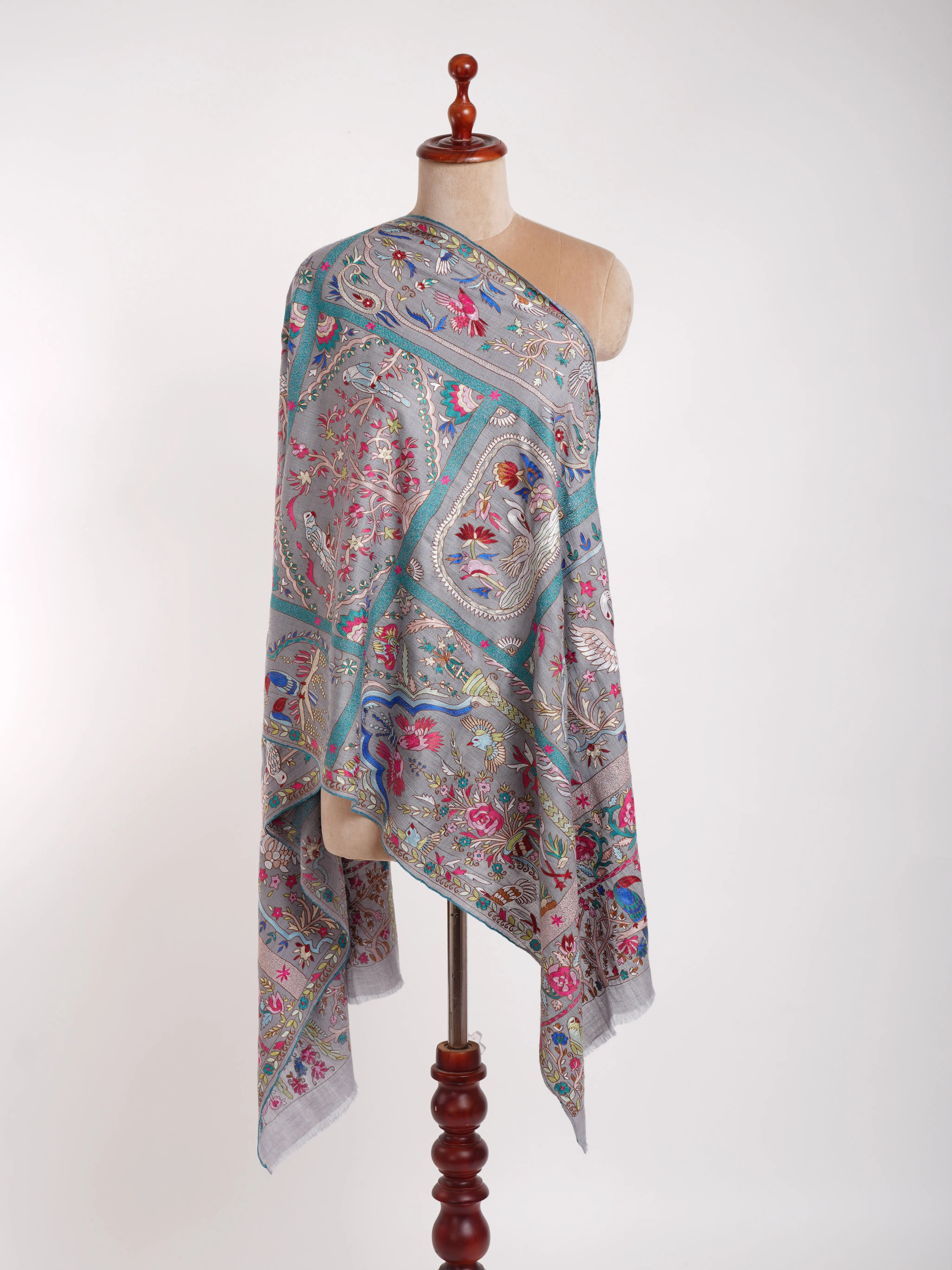 Handmade Kalamkari Jamavar Cashmere Scarf Summer Song