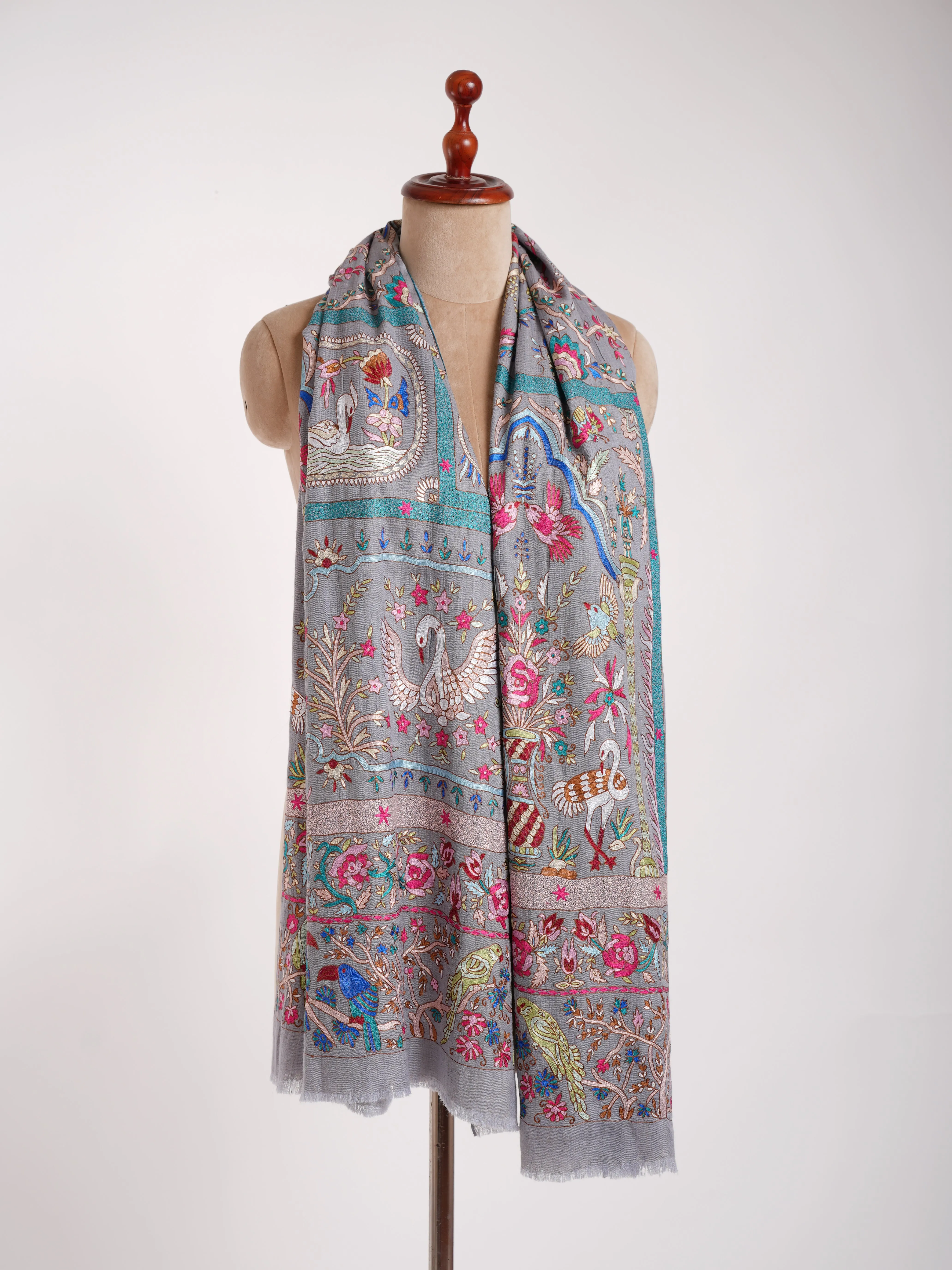 Handmade Kalamkari Jamavar Cashmere Scarf Summer Song