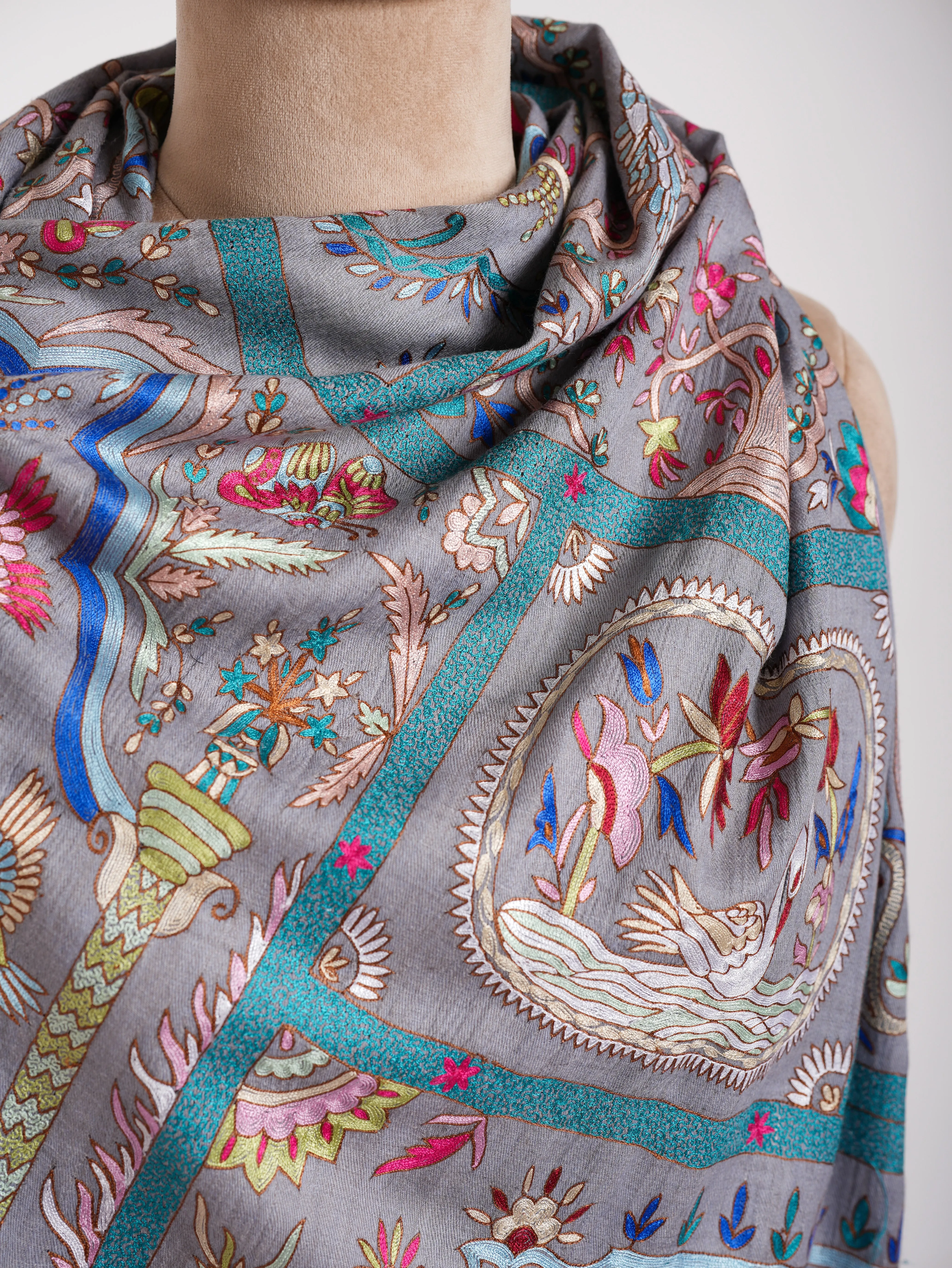 Handmade Kalamkari Jamavar Cashmere Scarf Summer Song