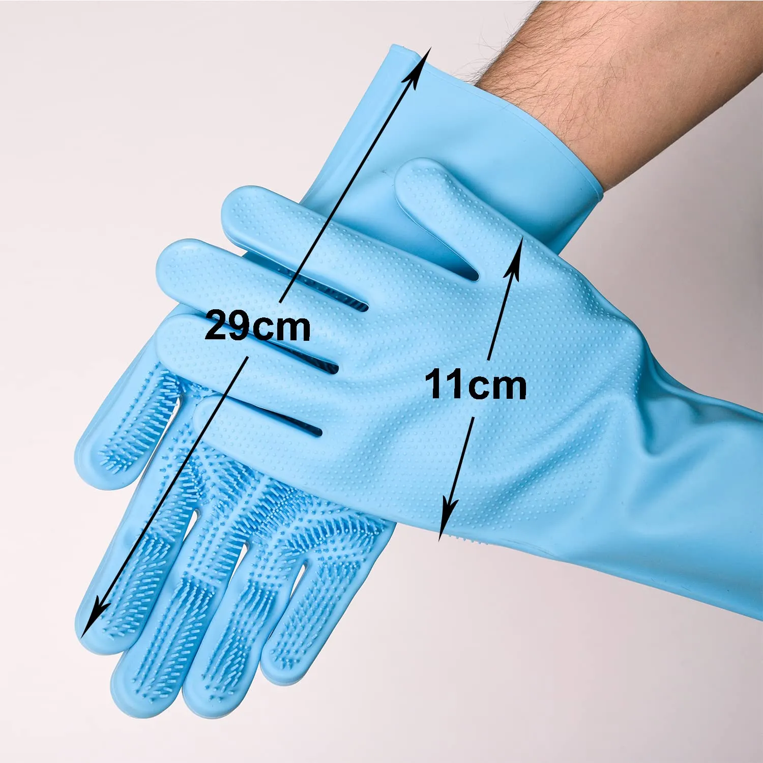 Heart Home Kitchen Gloves|Silicone Kitchen Dish Washing Gloves|Scrubbing Gloves For Kitchen|Car Cleaning Gloves|Bathroom Cleaning Gloves|1 Pair (Sky Blue)