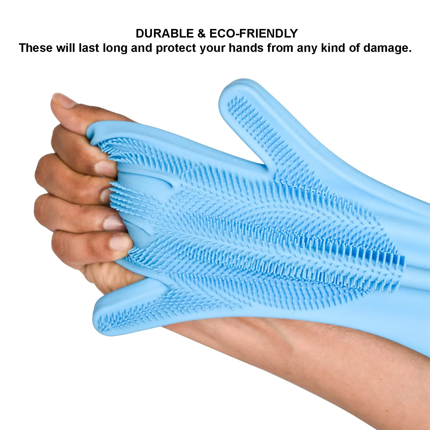 Heart Home Kitchen Gloves|Silicone Kitchen Dish Washing Gloves|Scrubbing Gloves For Kitchen|Car Cleaning Gloves|Bathroom Cleaning Gloves|1 Pair (Sky Blue)