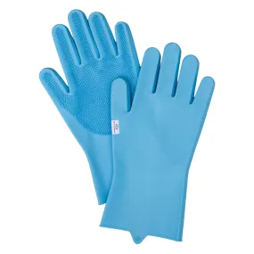 Heart Home Kitchen Gloves|Silicone Kitchen Dish Washing Gloves|Scrubbing Gloves For Kitchen|Car Cleaning Gloves|Bathroom Cleaning Gloves|1 Pair (Sky Blue)