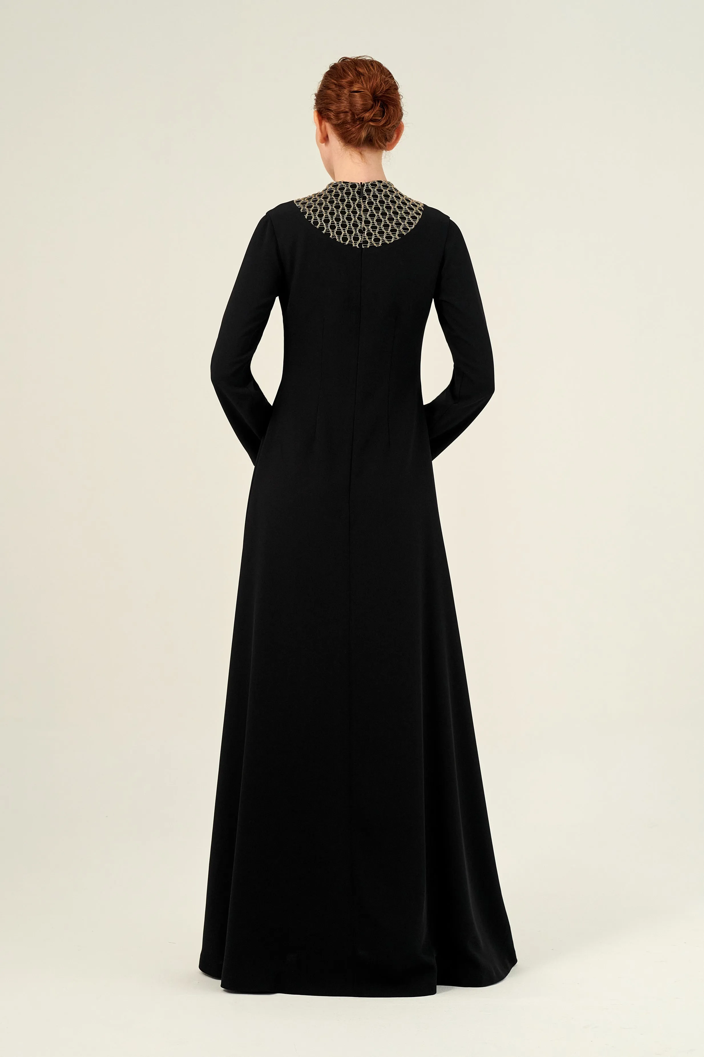 High Neckline Long Sleeve Maxi Dress