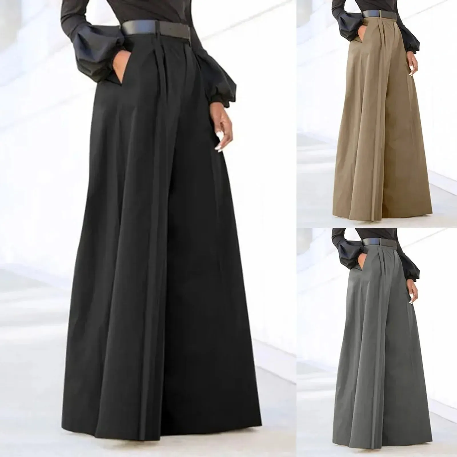 High Office Work Wide Spring Summer New Fashion Classic Solid Straight Long Elegant Pants