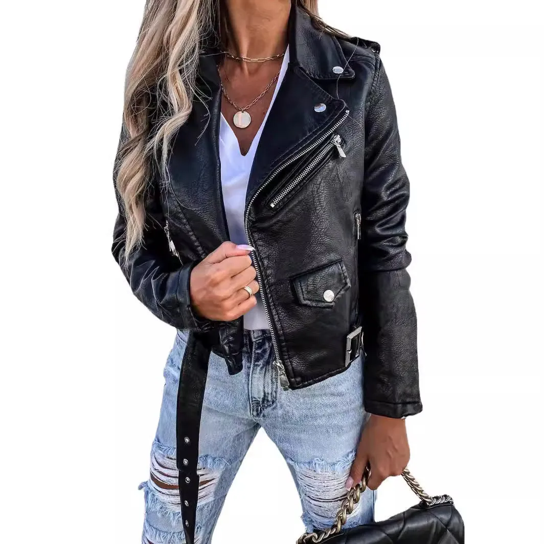 Hnzxzm fall outfits Women's Clothing New 2024 Spring and Summer Jacket PU Leather Coat Motorcycle Short Zipper