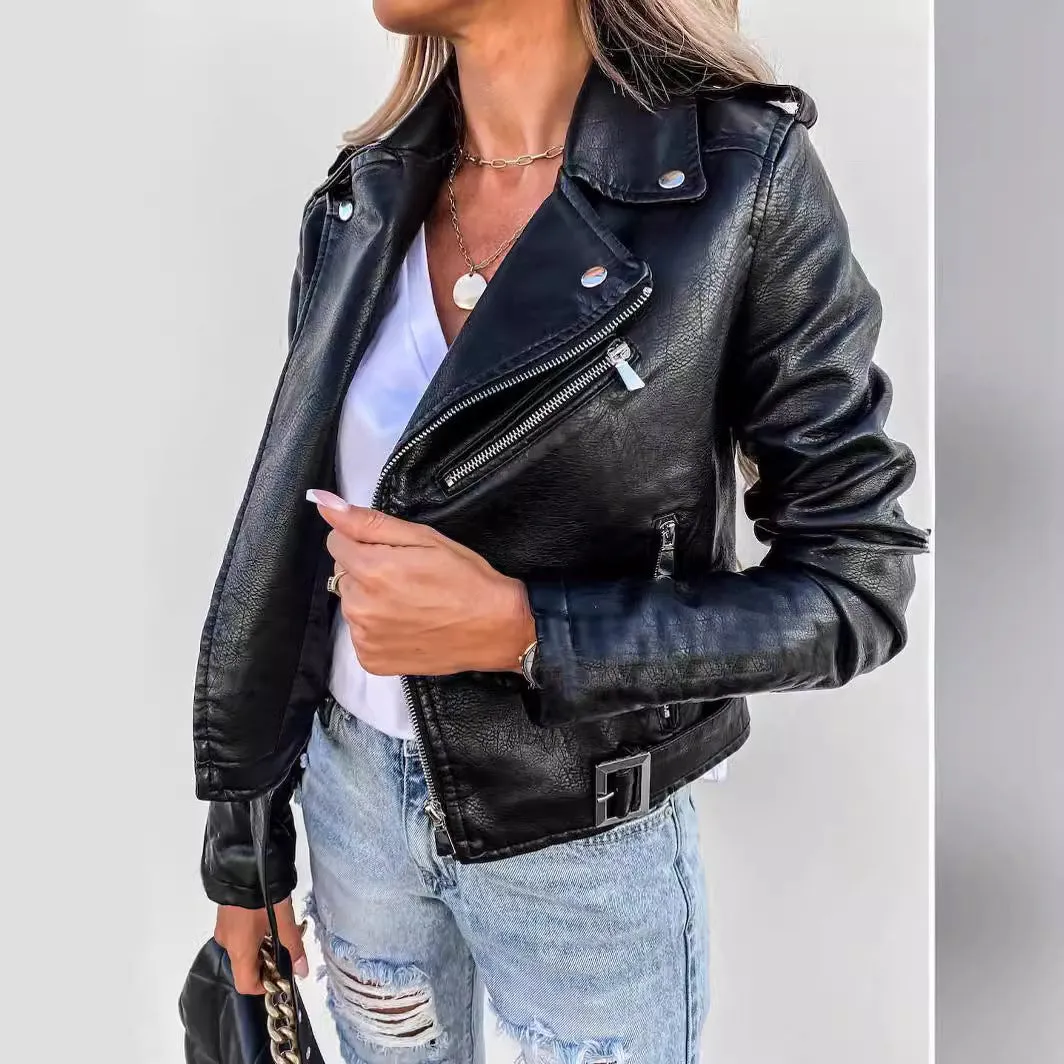 Hnzxzm fall outfits Women's Clothing New 2024 Spring and Summer Jacket PU Leather Coat Motorcycle Short Zipper