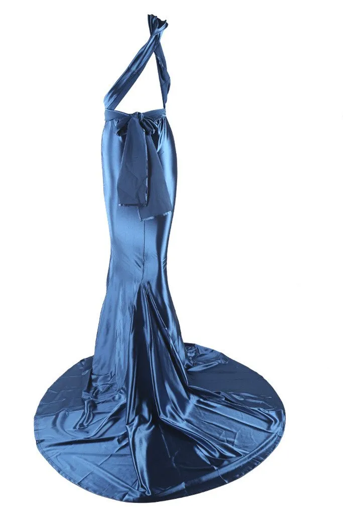 Honey Couture BLOSSUM Blue Multi Tie Evening Gown Dress