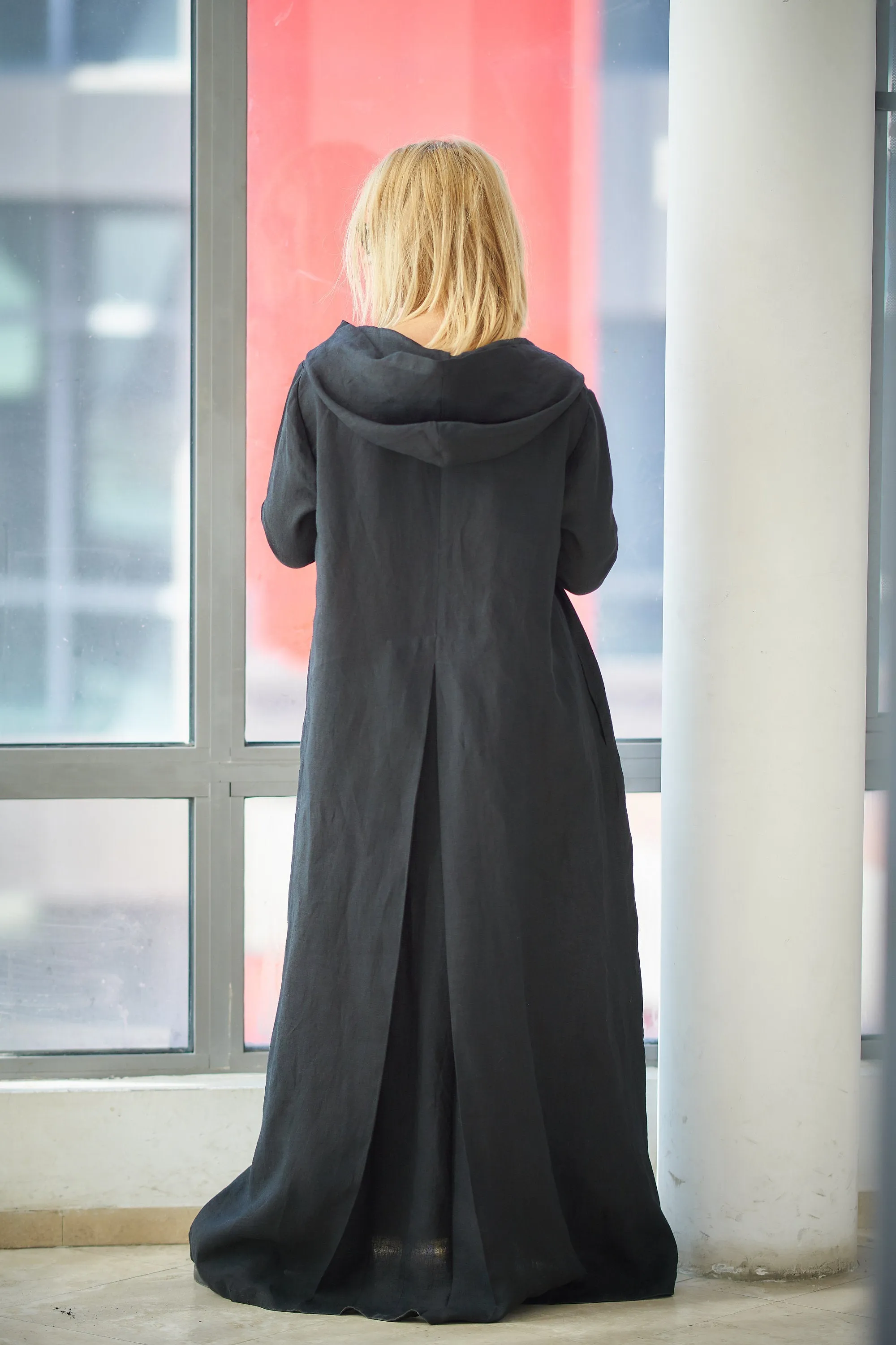 Hooded Linen Kaftan Dress