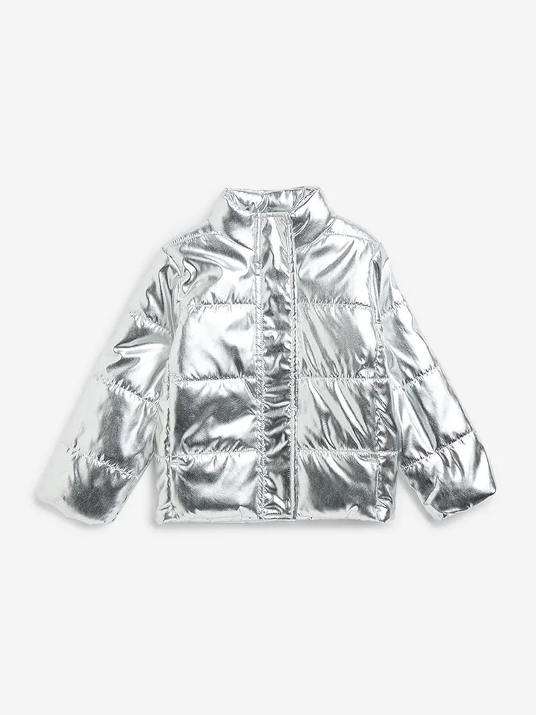 HOP Kids Silver Quilted Puffer Jacket