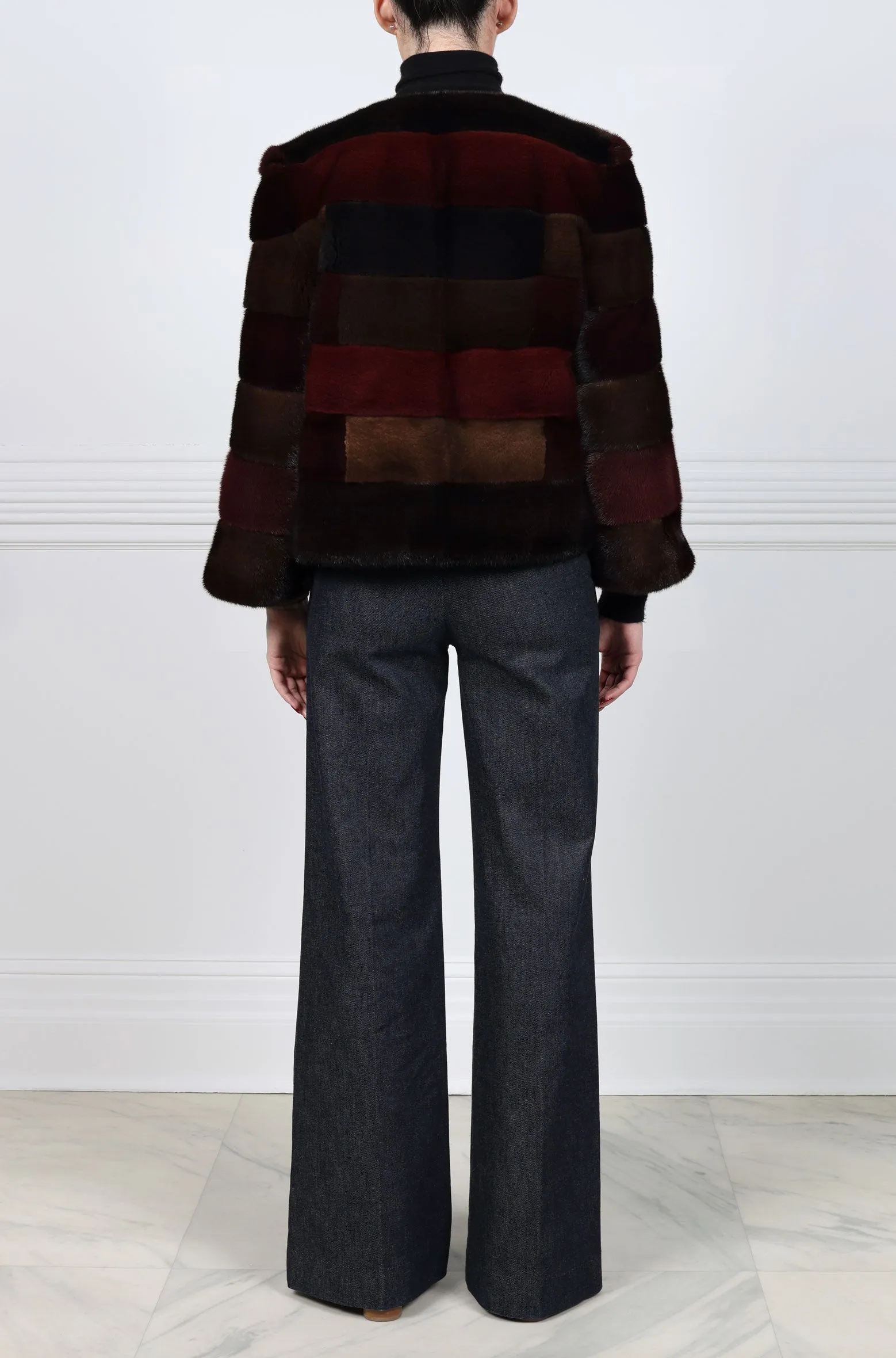 Horizontal Mink Fur Multicolored Striped Jacket