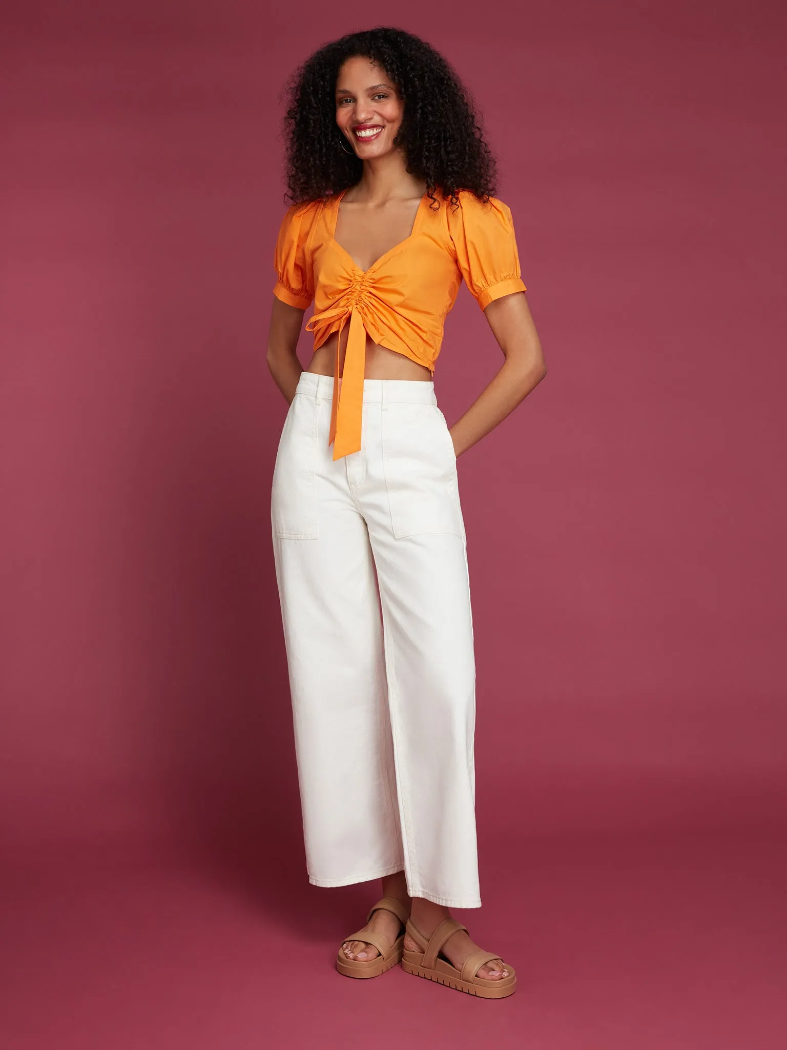 Huda Ruched Top in Orange