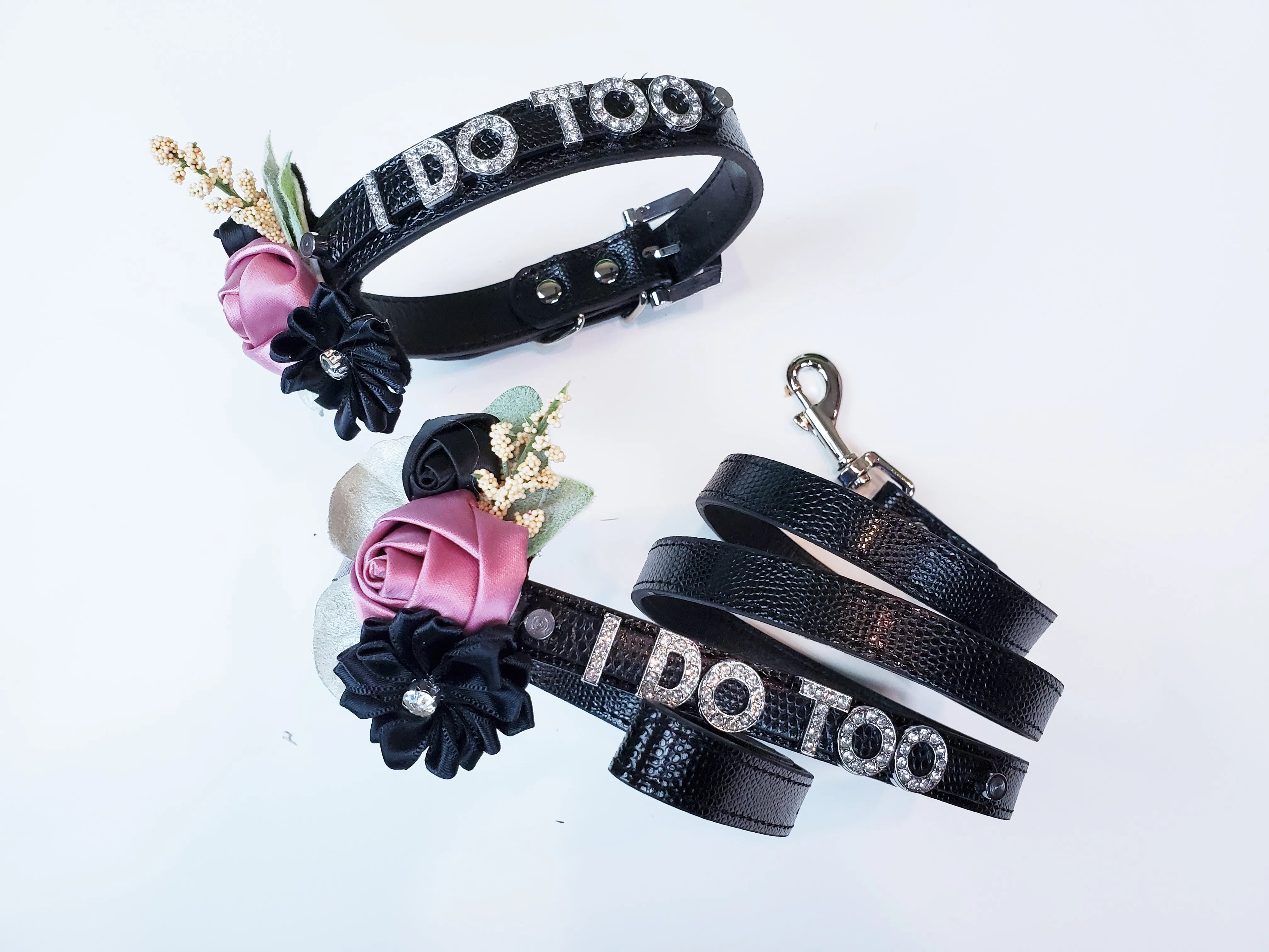 I DO TOO Floral collar and leash | Black & Silver | 18 color choices