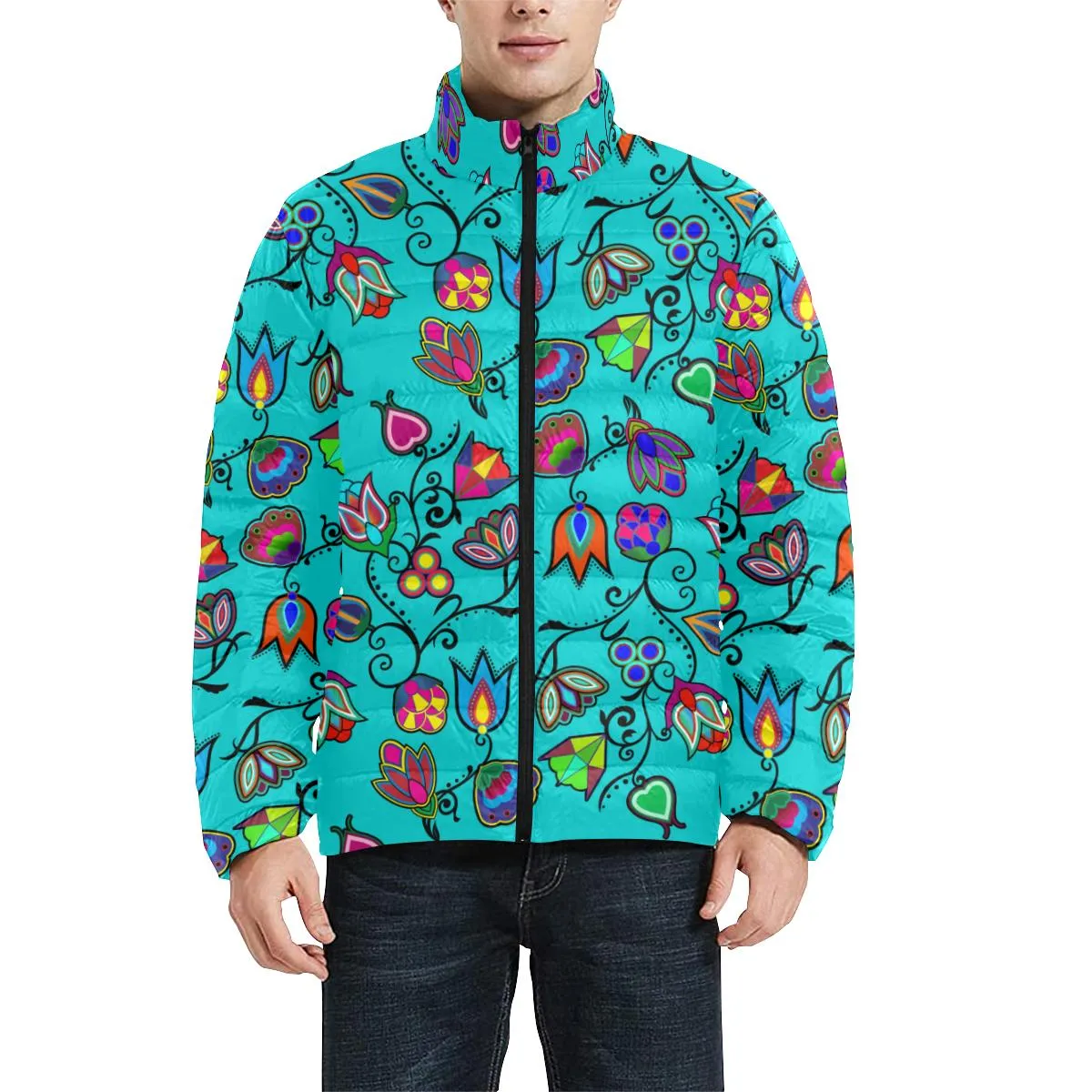 Indigenous Paisley Sky Men's Stand Collar Padded Jacket