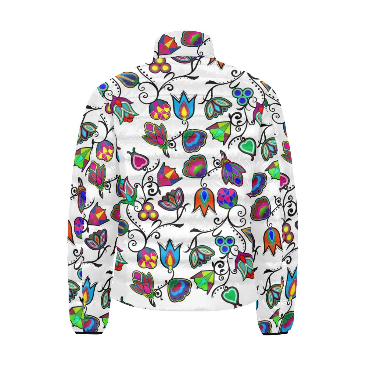 Indigenous Paisley White Men's Stand Collar Padded Jacket