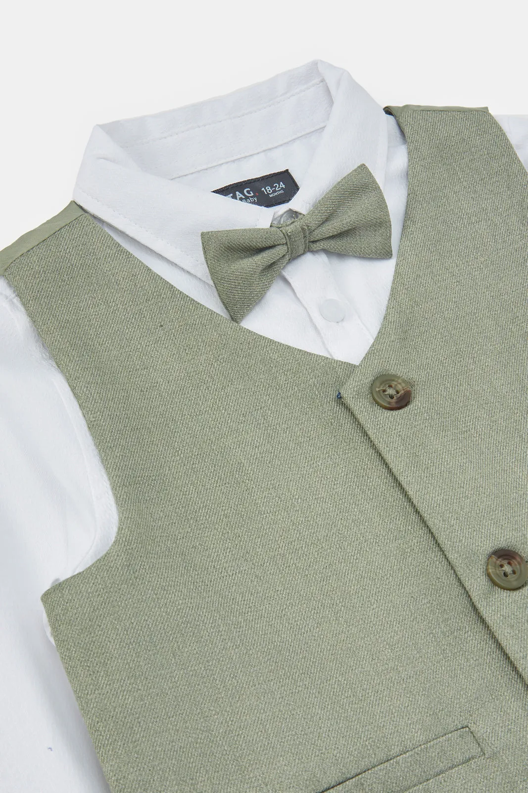 Infant Boys White And Green  Vest Coat And Shirt Set (3 Piece)