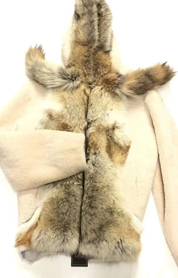 Jakewood Men's Natural Plush Fox Tail Shearling Jacket with Hood