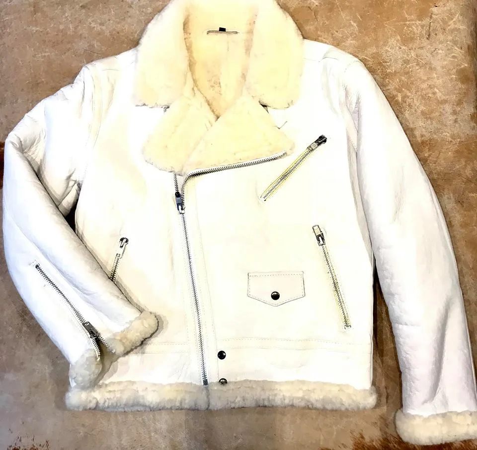 Jakewood - Shearling Racing Aviator White Jacket