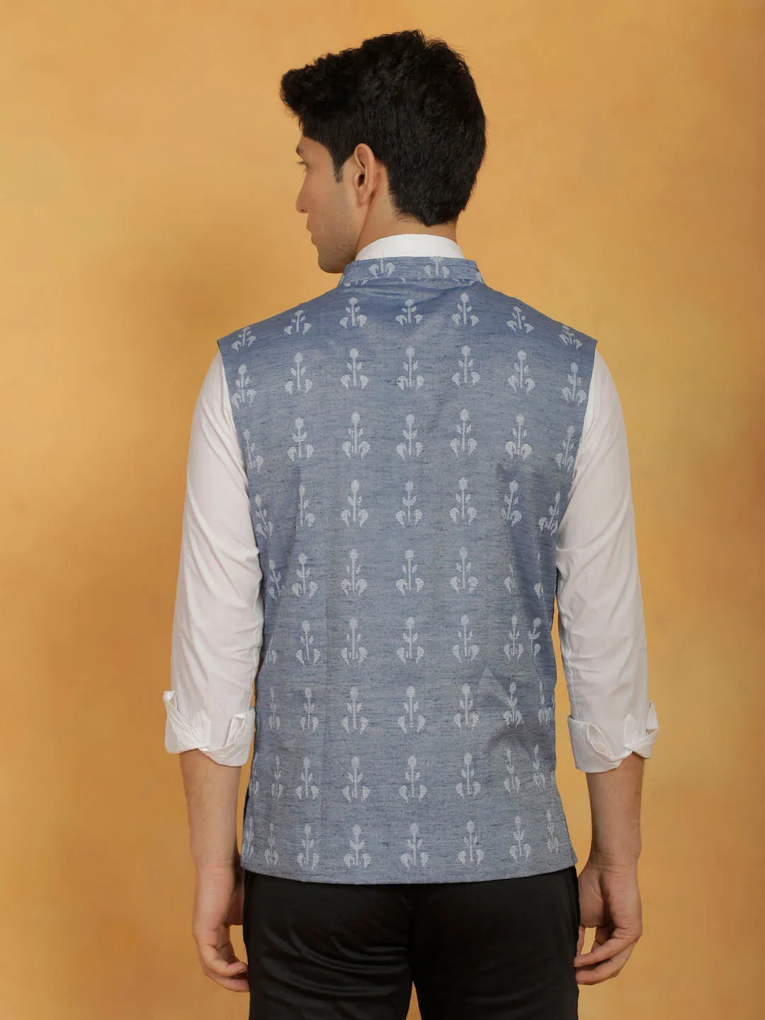 Jashvi Men's Blue Cotton Nehru Jacket