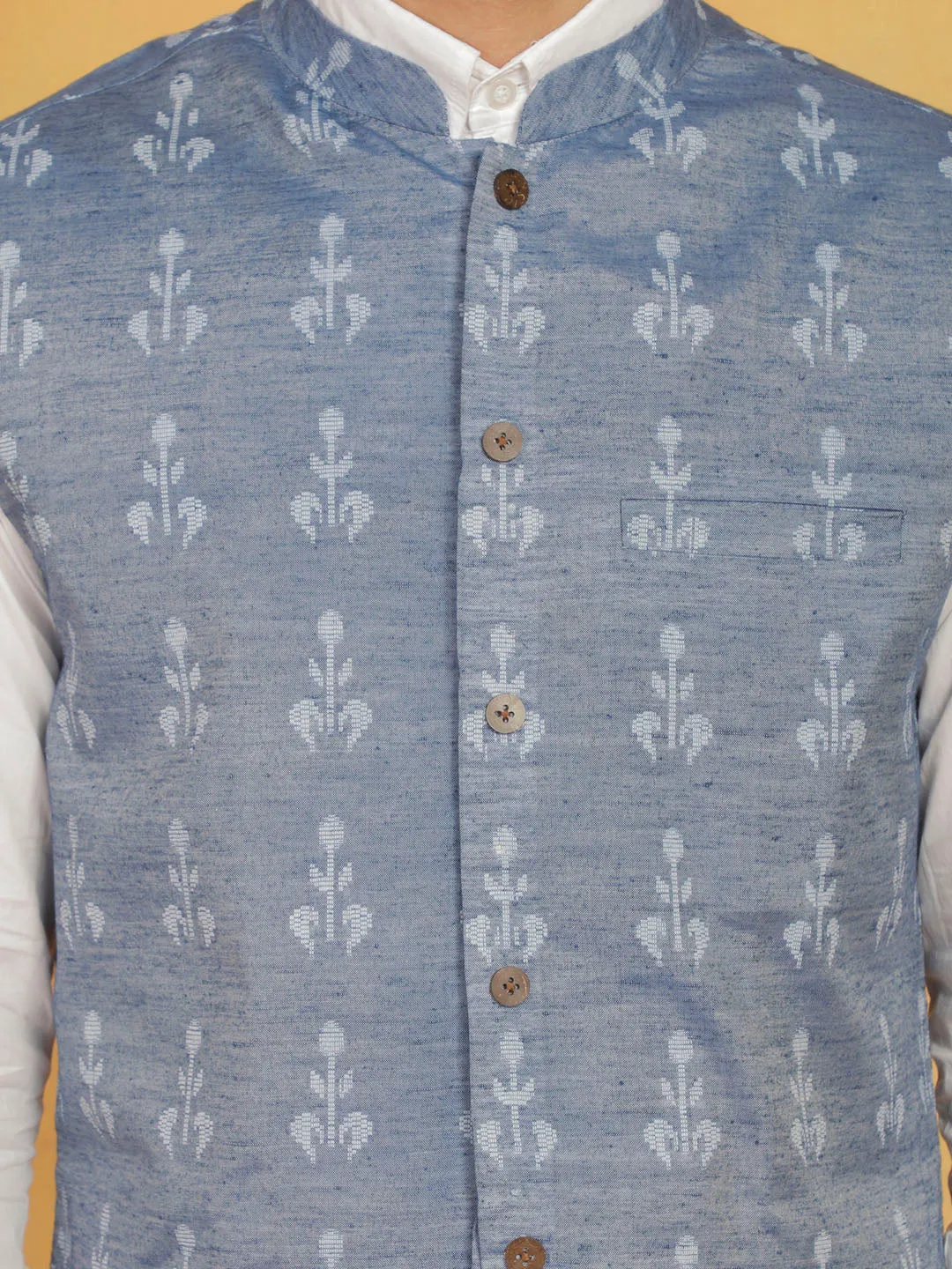 Jashvi Men's Blue Cotton Nehru Jacket