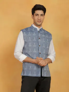 Jashvi Men's Blue Cotton Nehru Jacket