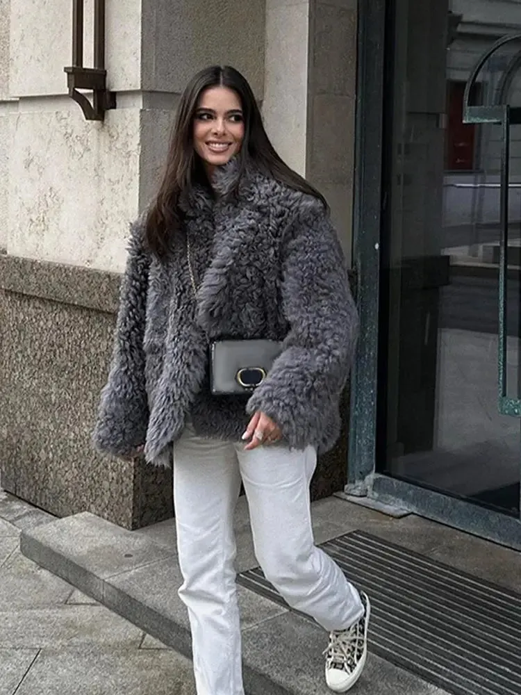 JOSKAA Luxury Fluffy Furry Faux Fur Jacket For Women Long Sleeve Shaggy Overcoats 2024 Winter High-quality Thick Warm Outerwear