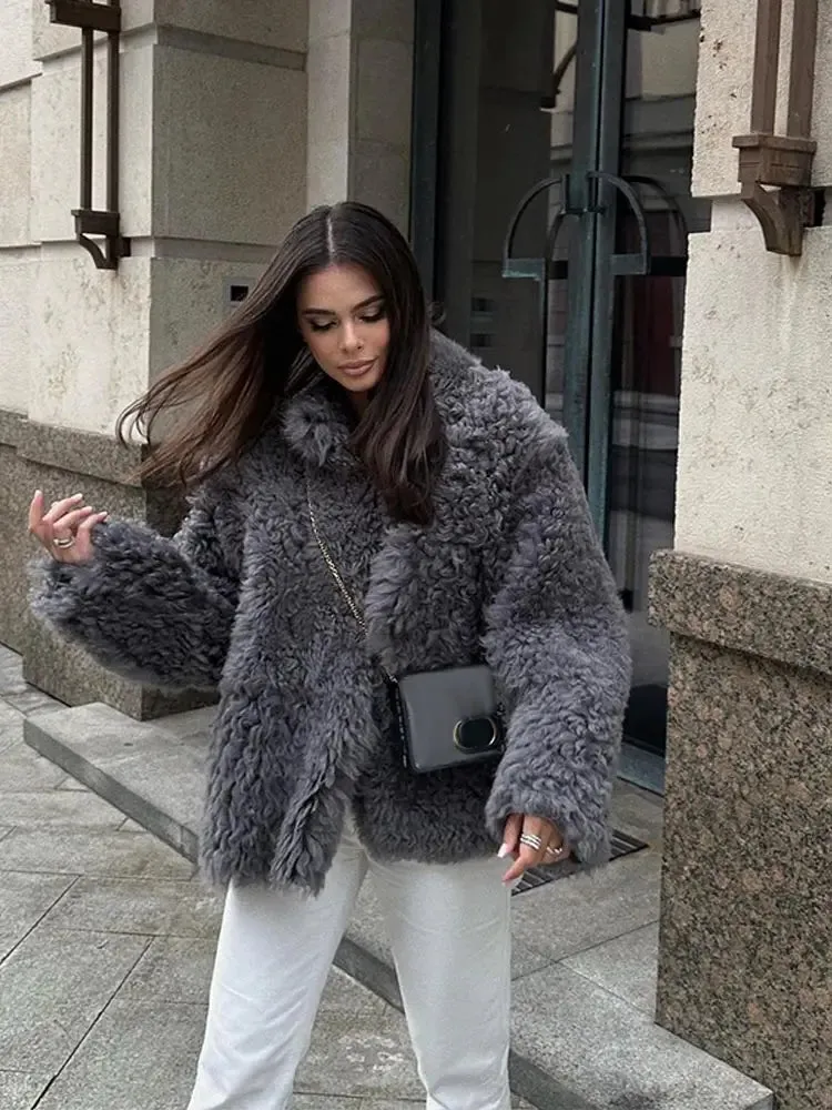 JOSKAA Luxury Fluffy Furry Faux Fur Jacket For Women Long Sleeve Shaggy Overcoats 2024 Winter High-quality Thick Warm Outerwear